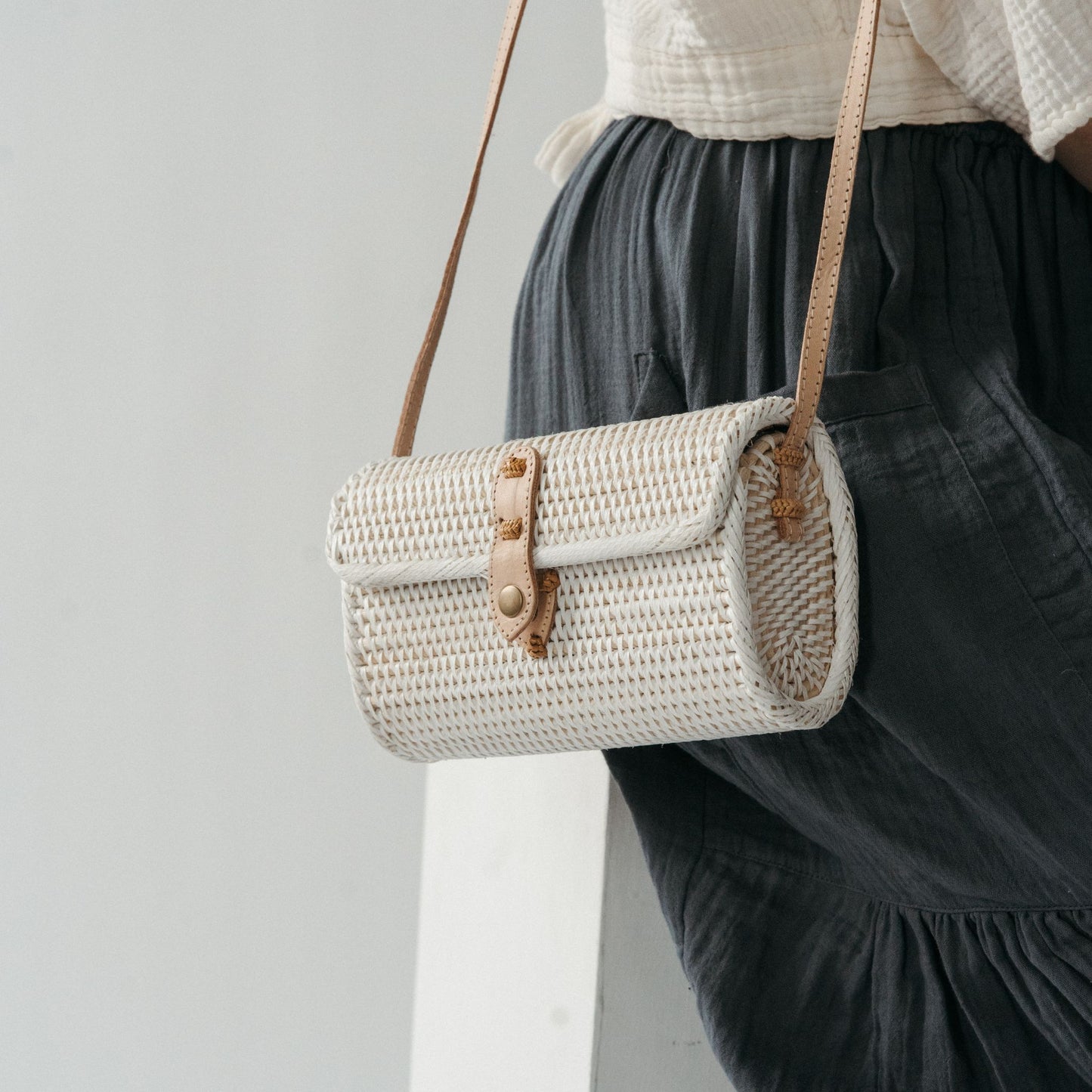 POKOLOKO Rectangle Bali Bag #color_bali-bag-white-cream