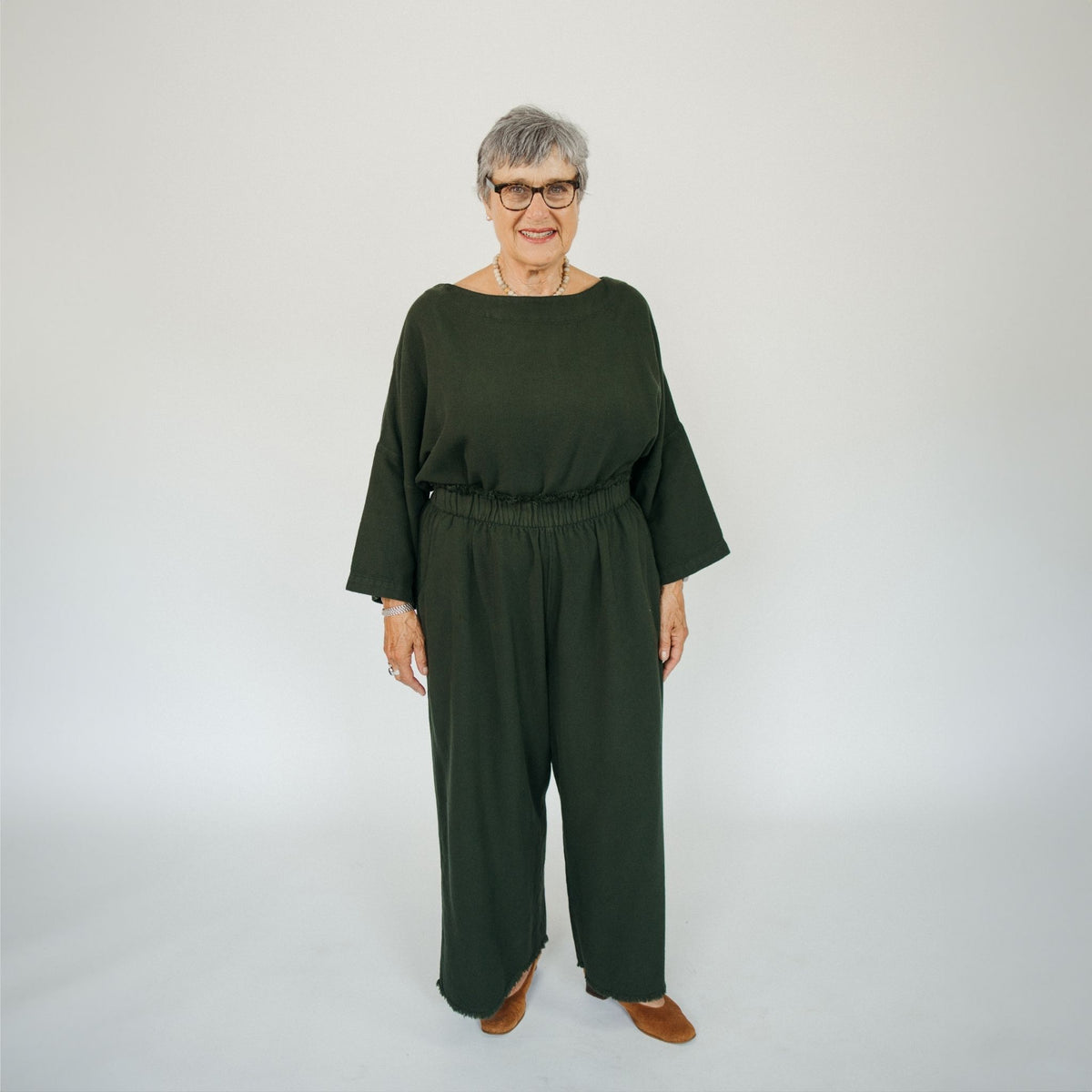 POKOLOKO Loft Cotton Palazzo Pants #color_loft-forest