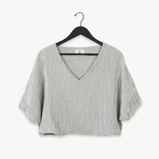 POKOLOKO Striped Crinkle Cotton Crop Top #color_striped-charcoal
