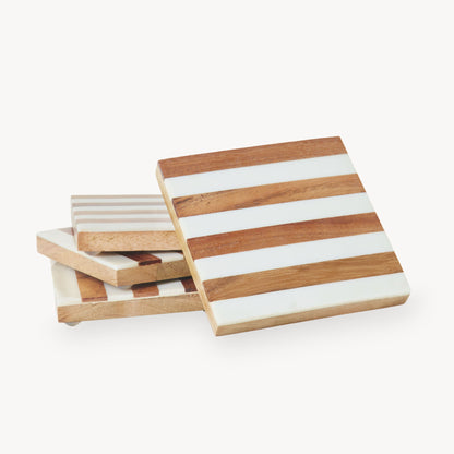POKOLOKO Wooden Coaster with Resin Finish #style_stripes-wooden-coaster
