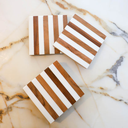POKOLOKO Wooden Coaster with Resin Finish #style_stripes-wooden-coaster