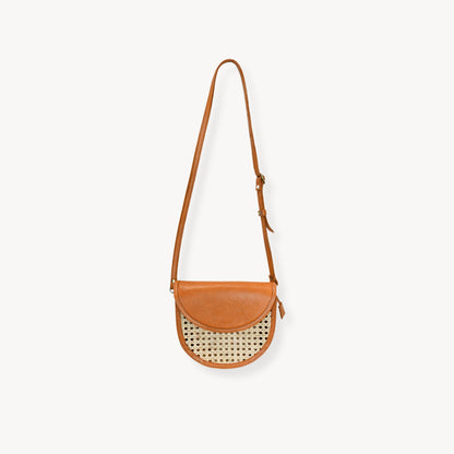 POKOLOKO Leather Bag with Cane Accent - Half Moon #color_caramel-leather