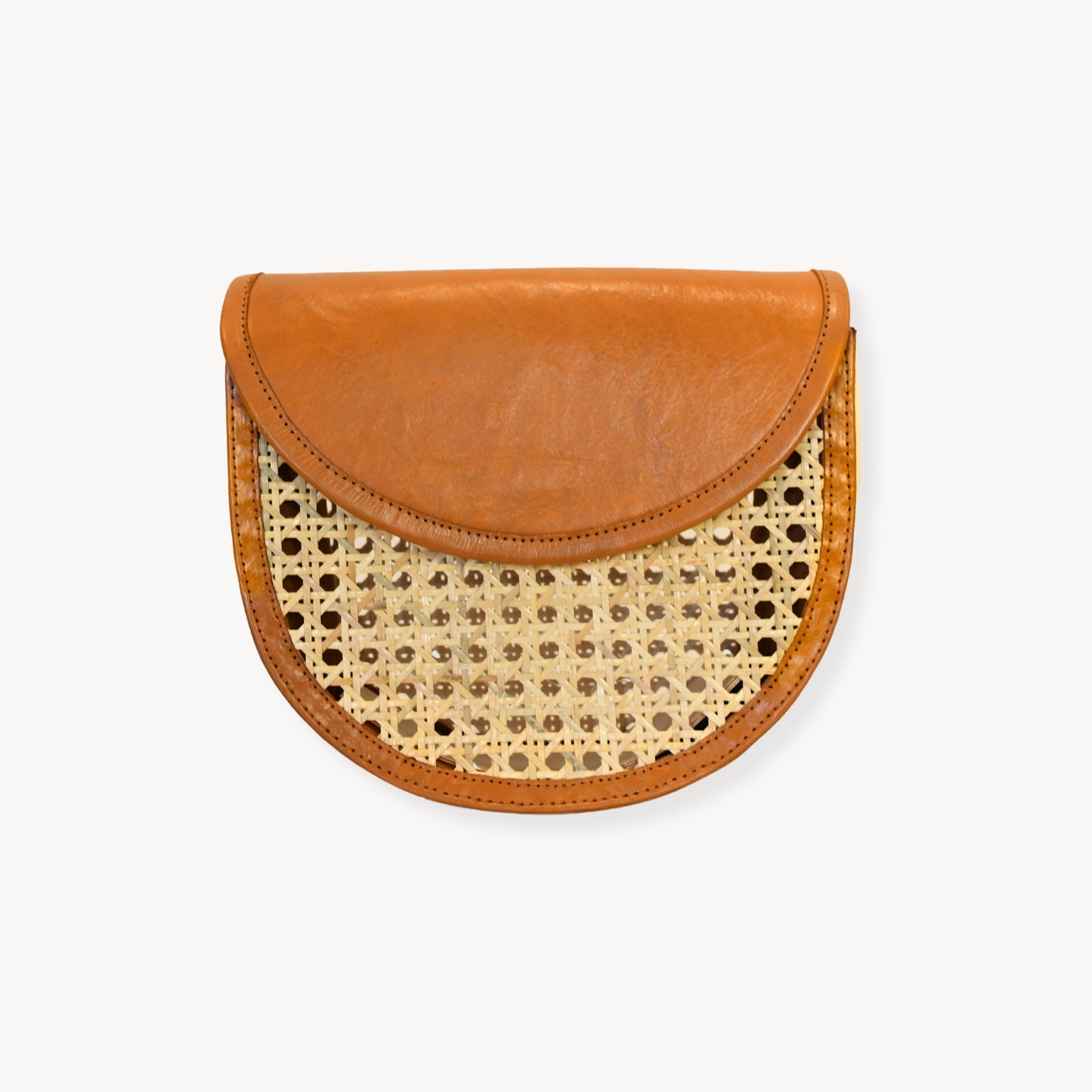 POKOLOKO Leather Bag with Cane Accent - Half Moon #color_caramel-leather