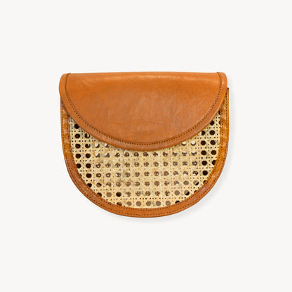 POKOLOKO Leather Bag with Cane Accent - Half Moon #color_caramel-leather