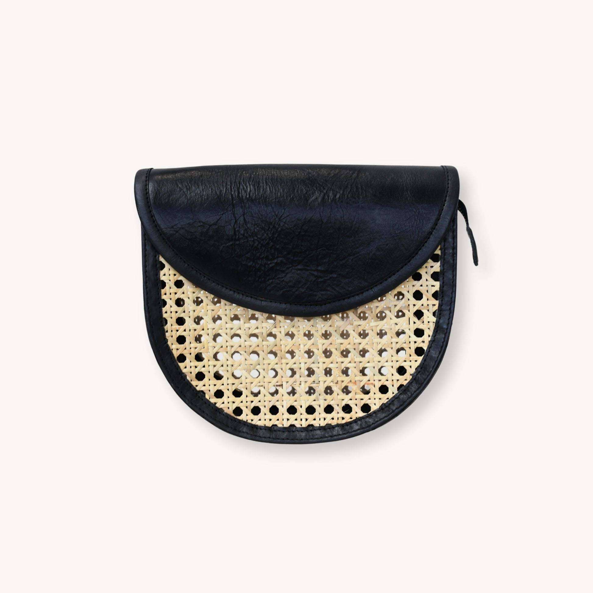 POKOLOKO Leather Bag with Cane Accent - Half Moon #color_black-leather