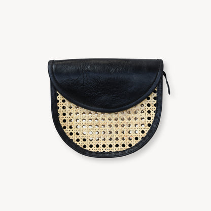 POKOLOKO Leather Bag with Cane Accent - Half Moon #color_black-leather