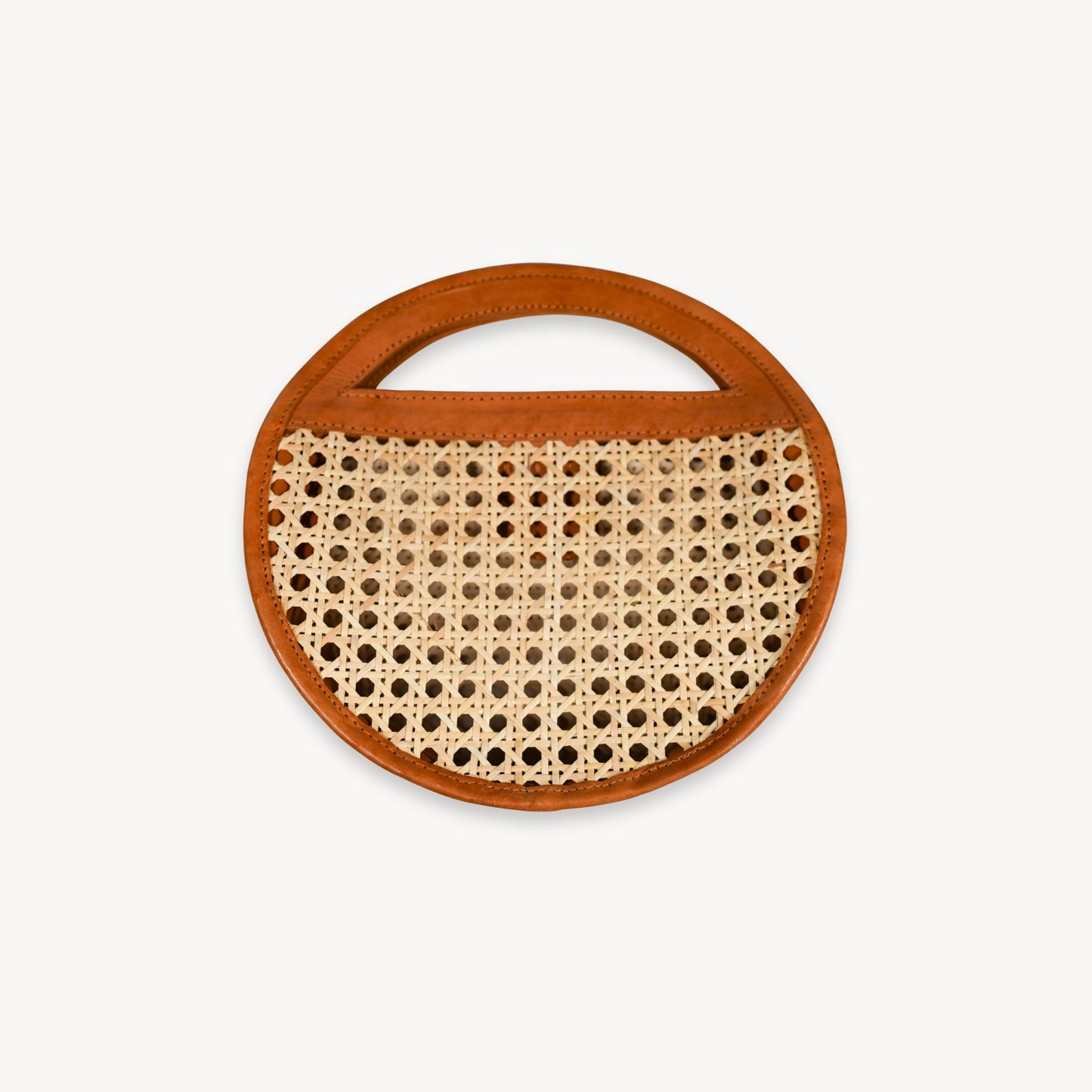 POKOLOKO Round Leather Bag with Cane Accent #color_caramel