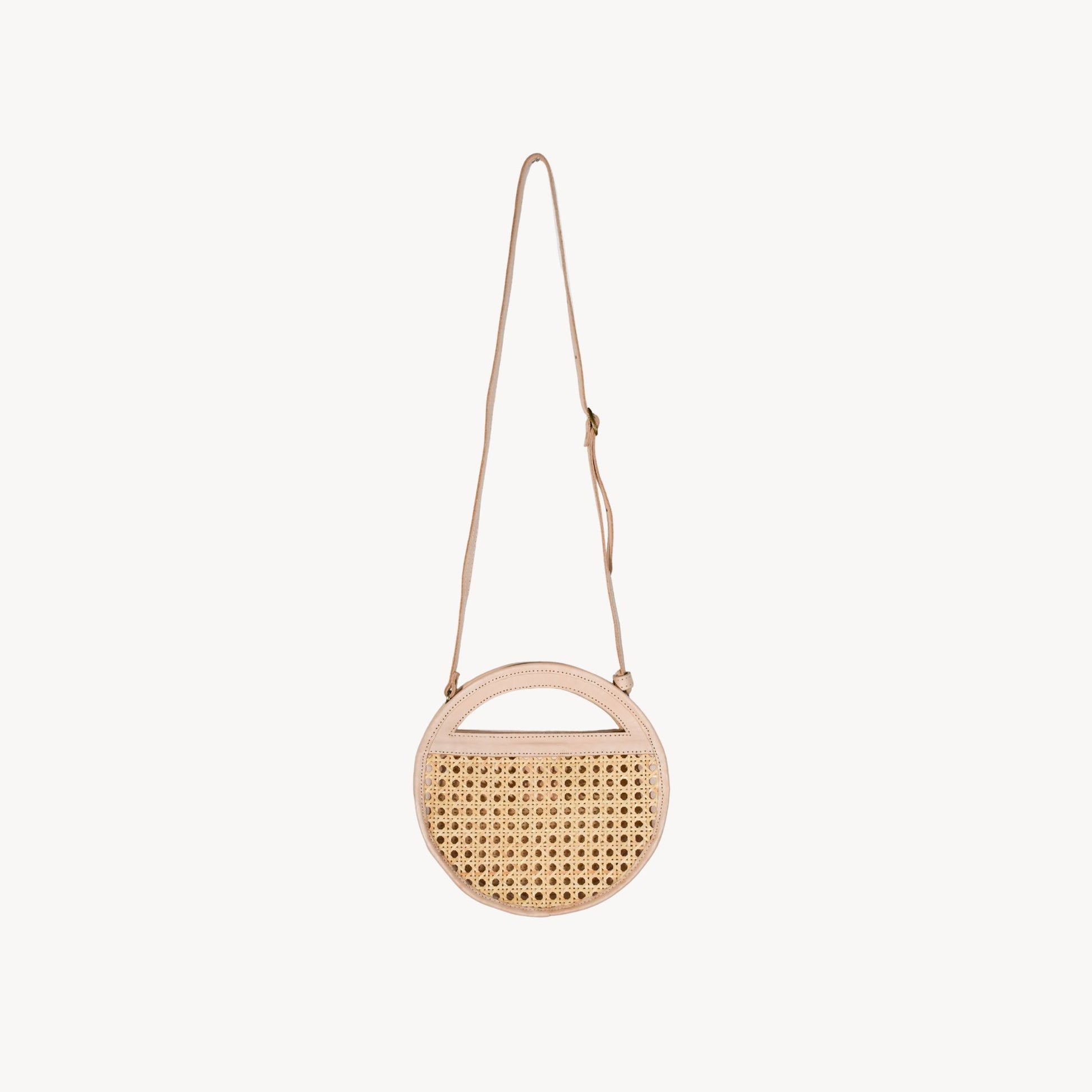 POKOLOKO Round Leather Bag with Cane Accent #color_cream