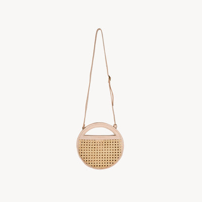 POKOLOKO Round Leather Bag with Cane Accent #color_cream