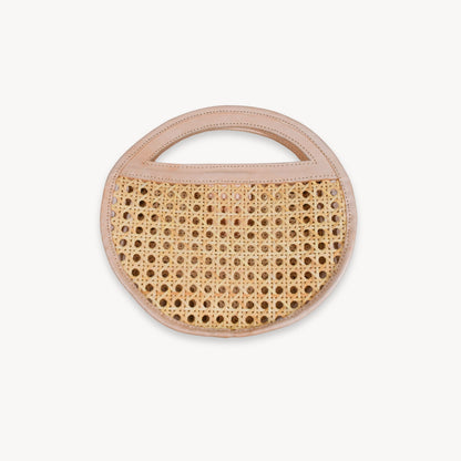 POKOLOKO Round Leather Bag with Cane Accent #color_cream