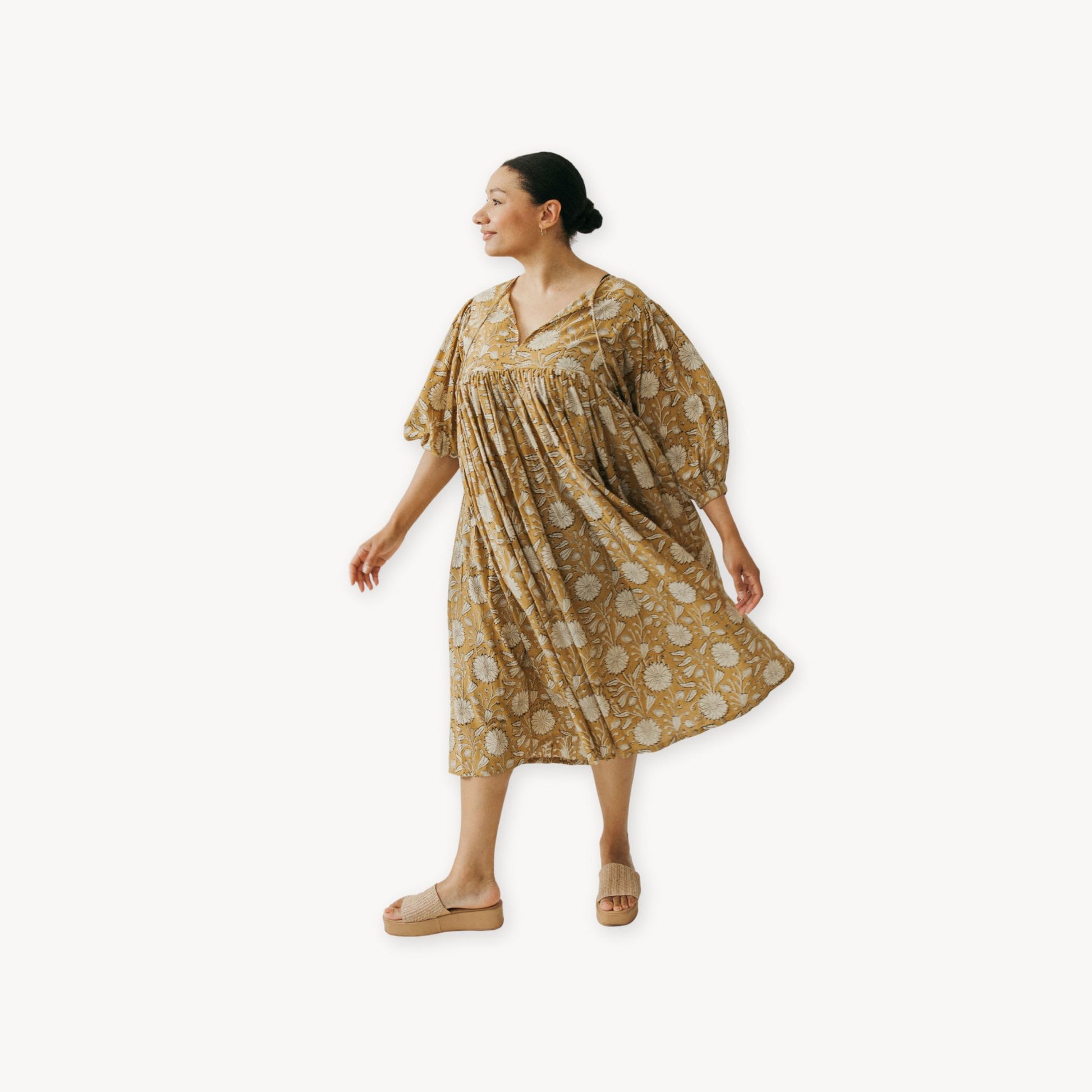 POKOLOKO Mira Midi Dress #color_gold-sona