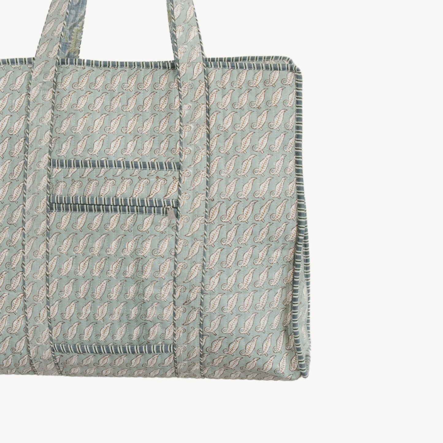 Teal Leaf Block Print Tote