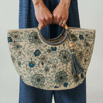 Denim Floral Jute Bag