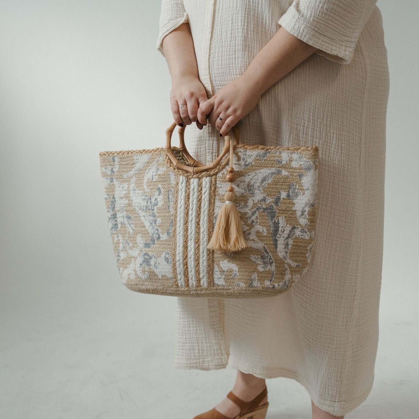 Whimsical Stripe Jute Bag