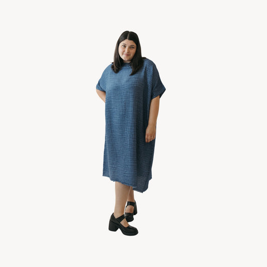 POKOLOKO Crinkle Balloon Dress #color_crinkle-denim