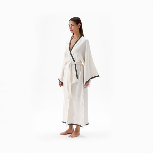 POKOLOKO Crinkle Grey Block Print Robe