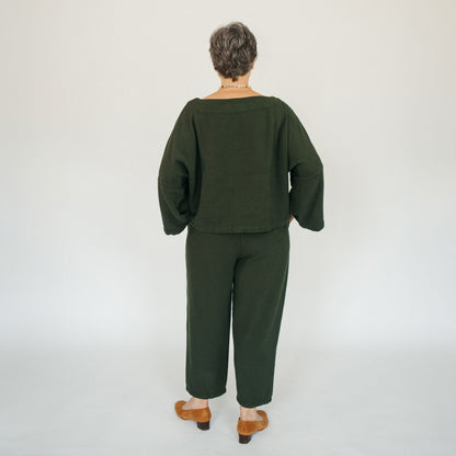 POKOLOKO Loft Cotton Crop Barrel Pants #color_loft-forest