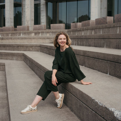 POKOLOKO Loft Cotton Crop Barrel Pants #color_loft-forest