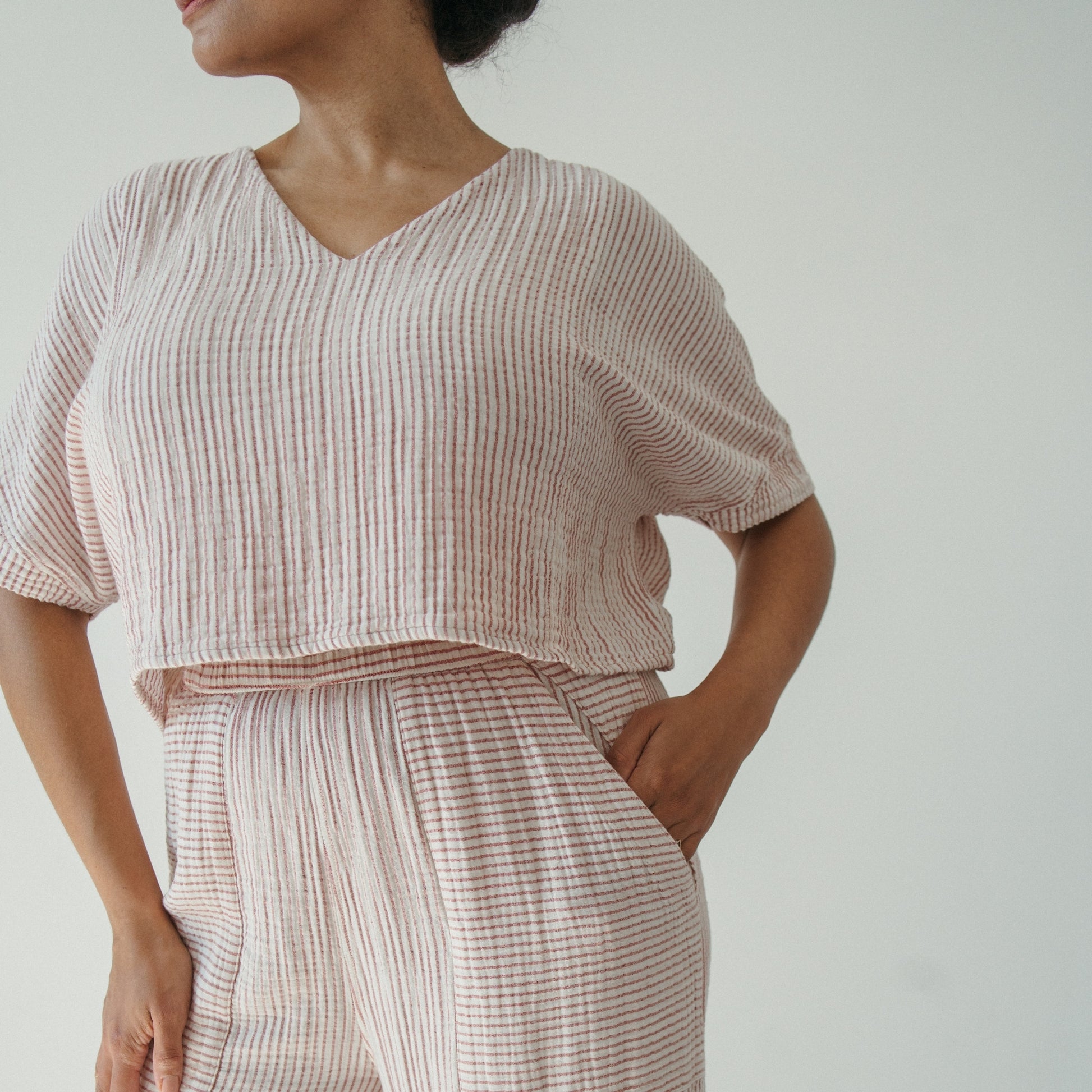 POKOLOKO Striped Crinkle Cotton Crop Top #color_striped-red