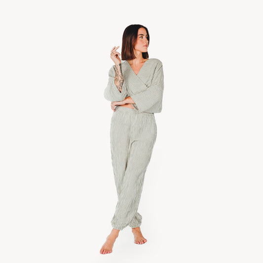 Striped Crinkle Jogger Pants