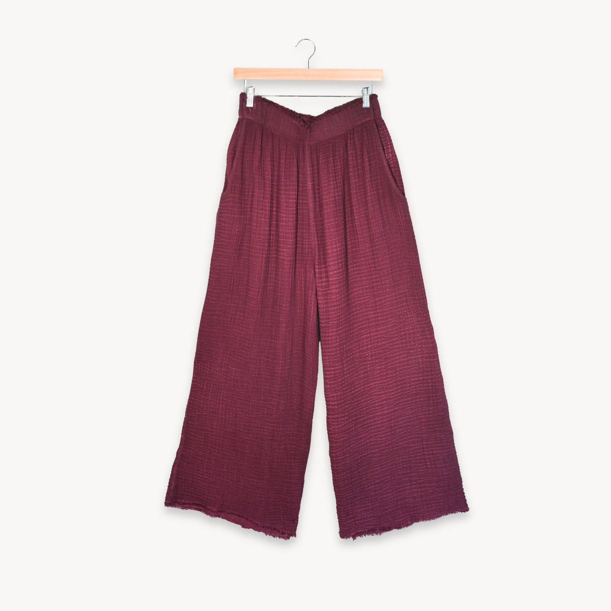 POKOLOKO 4-Layer Crinkle Palazzo Pants #color_crinkle-cranberry