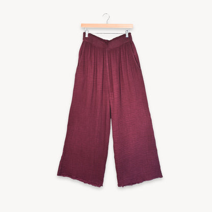 POKOLOKO 4-Layer Crinkle Palazzo Pants #color_crinkle-cranberry