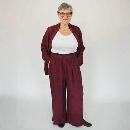POKOLOKO 4-Layer Crinkle Palazzo Pants #color_crinkle-cranberry