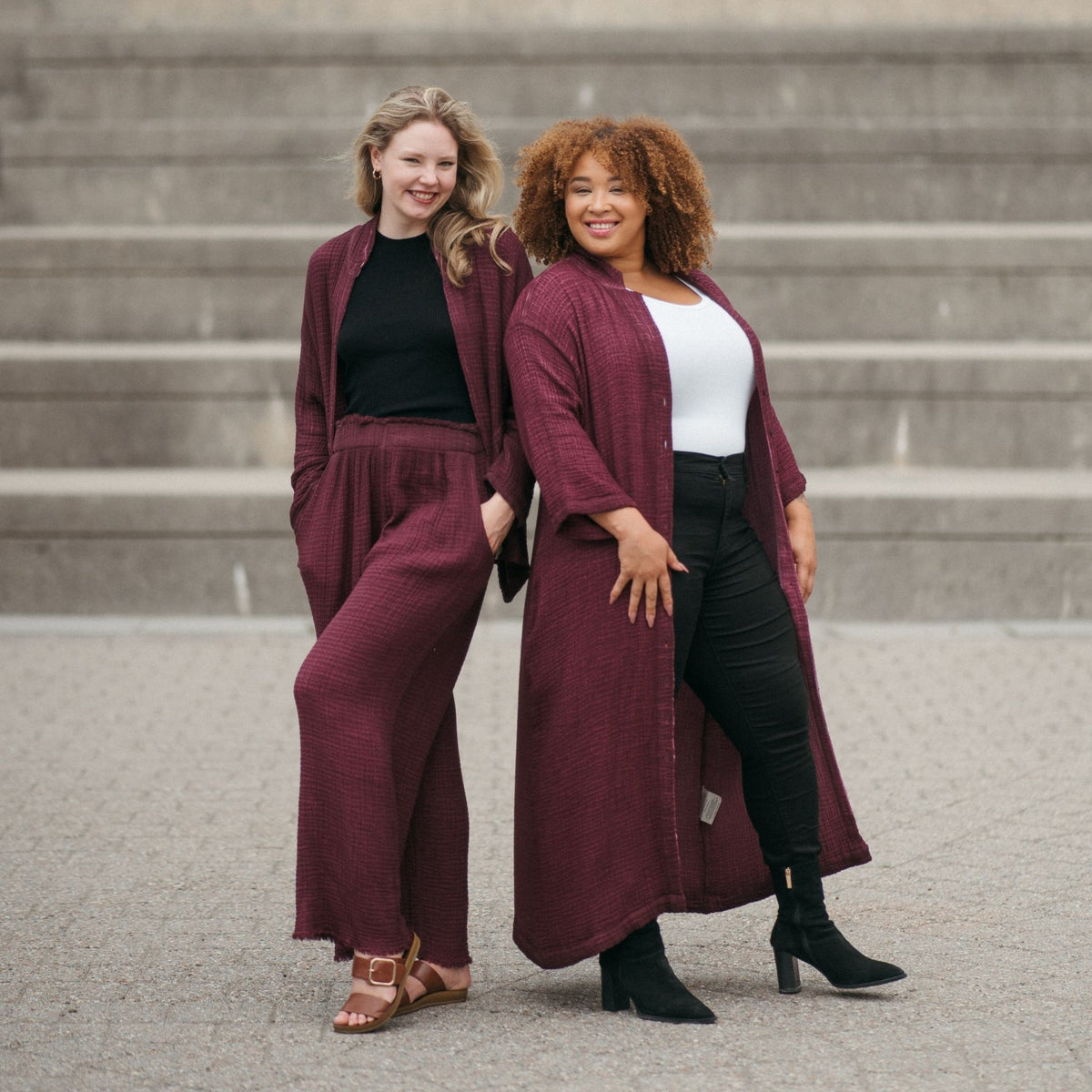 POKOLOKO 4-Layer Crinkle Palazzo Pants #color_crinkle-cranberry