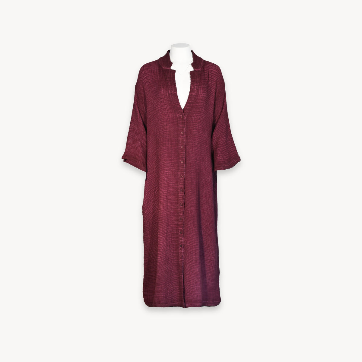 POKOLOKO 4-Layer Crinkle Shirt Dress with Buttons #color_crinkle-cranberry