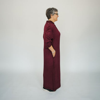 POKOLOKO 4-Layer Crinkle Shirt Dress with Buttons #color_crinkle-cranberry