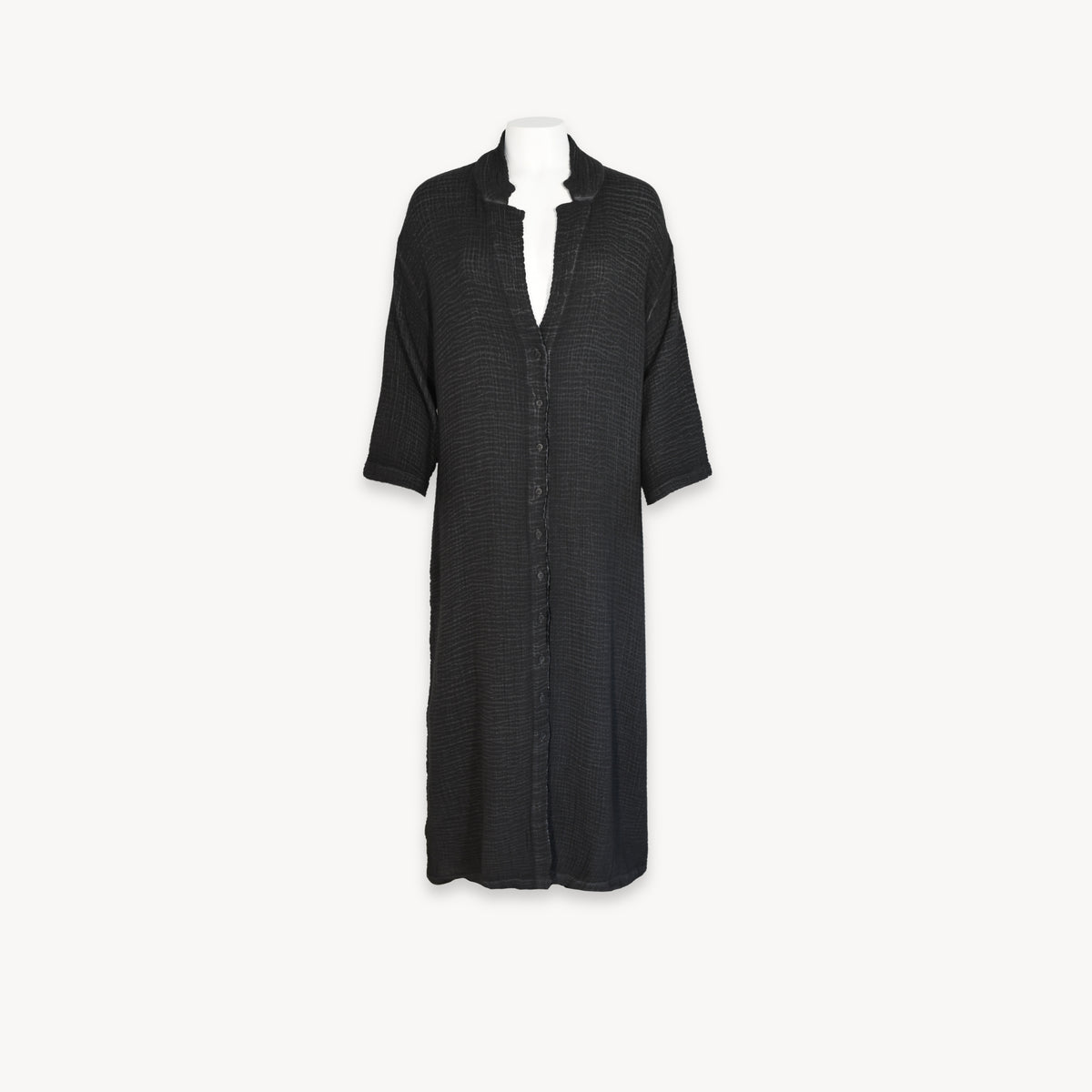 POKOLOKO 4-Layer Crinkle Shirt Dress with Buttons #color_crinkle-black