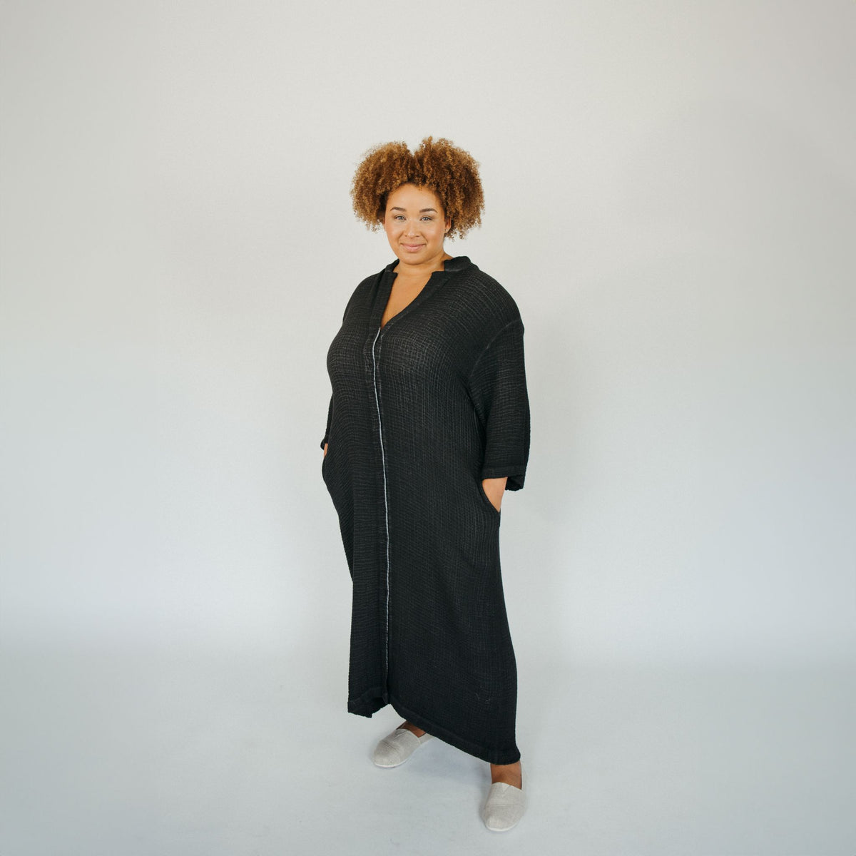 POKOLOKO 4-Layer Crinkle Shirt Dress with Buttons #color_crinkle-black