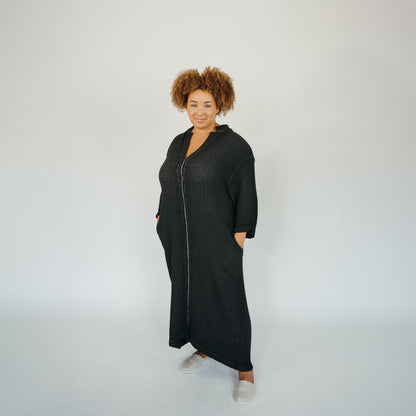 POKOLOKO 4-Layer Crinkle Shirt Dress with Buttons #color_crinkle-black
