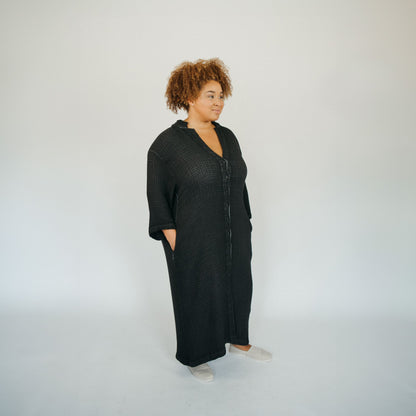 POKOLOKO 4-Layer Crinkle Shirt Dress with Buttons #color_crinkle-black