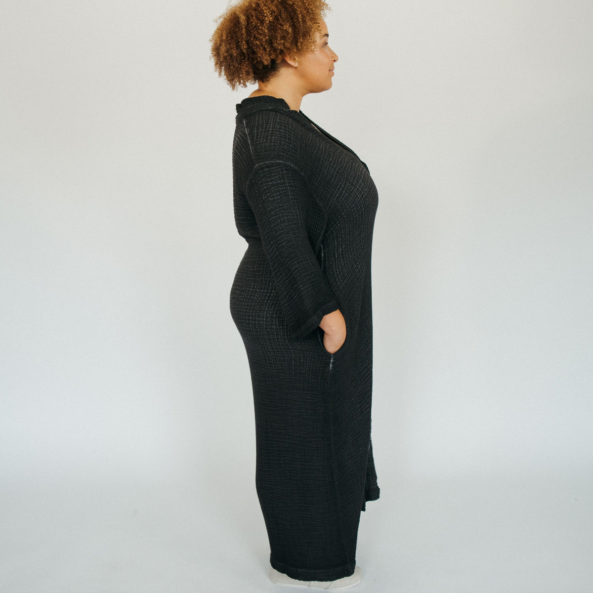 POKOLOKO 4-Layer Crinkle Shirt Dress with Buttons #color_crinkle-black