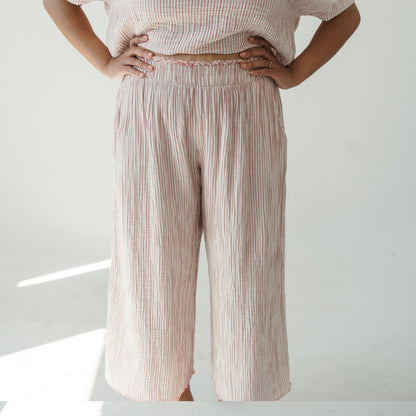 POKOLOKO Striped Crinkle Palazzo Pants #color_striped-red