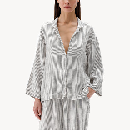 Striped Crinkle Shirt Blouse