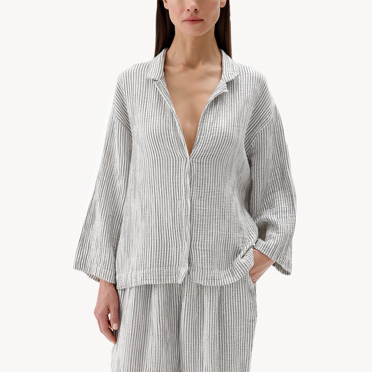 Striped Crinkle Shirt Blouse