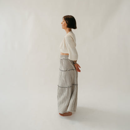 POKOLOKO Striped Crinkle Cotton Ruffle Skirt