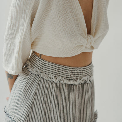 POKOLOKO Striped Crinkle Cotton Ruffle Skirt