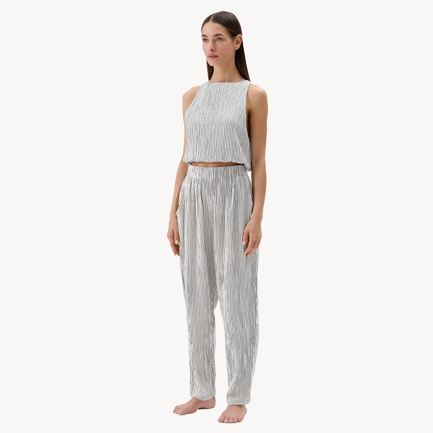Striped Crinkle Keyhole Tank Top
