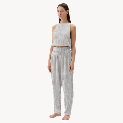 Striped Crinkle Keyhole Tank Top