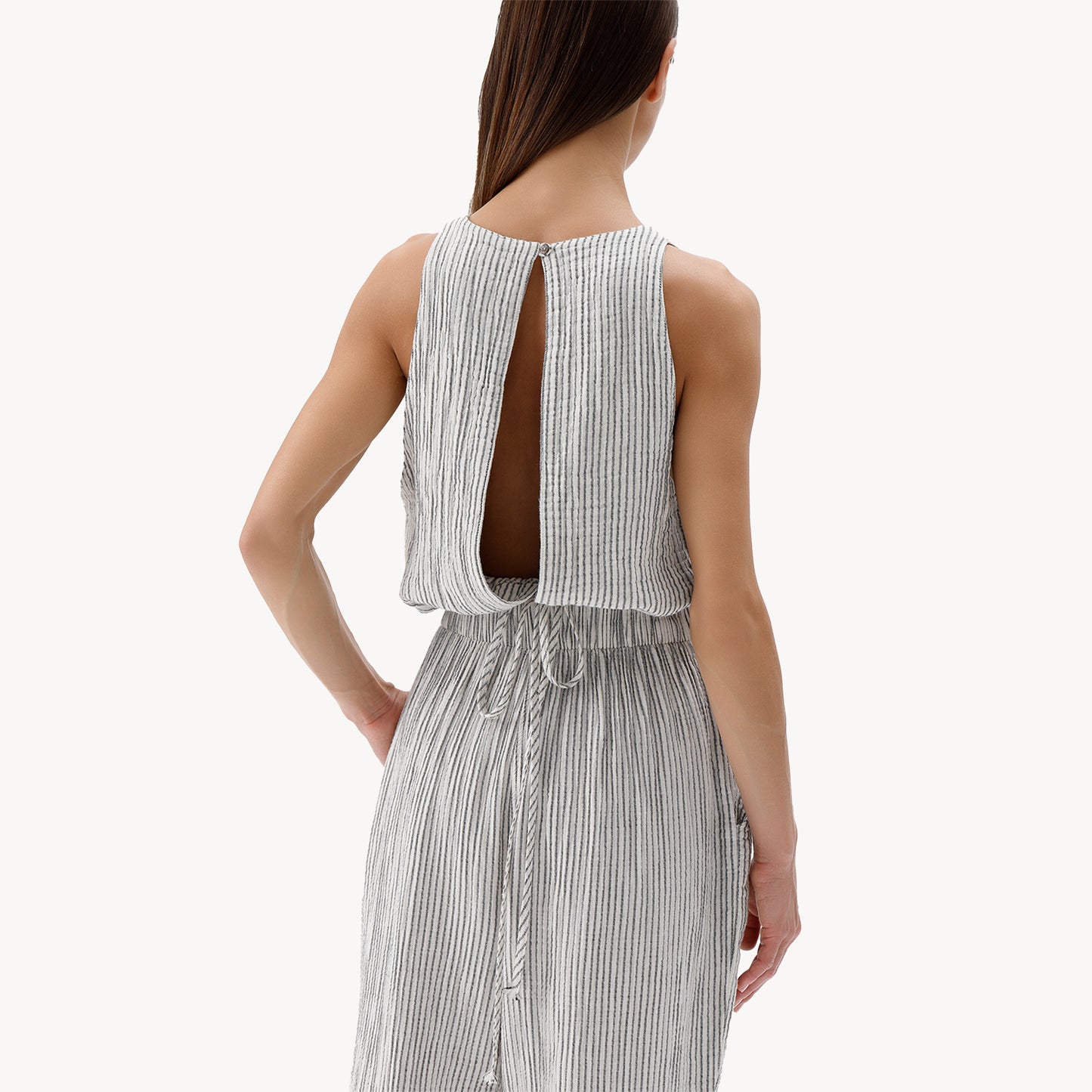 Striped Crinkle Keyhole Tank Top