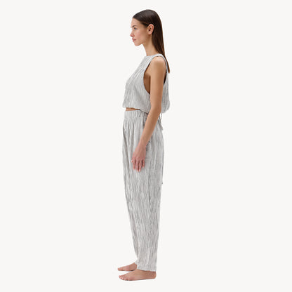 Striped Crinkle Keyhole Tank Top