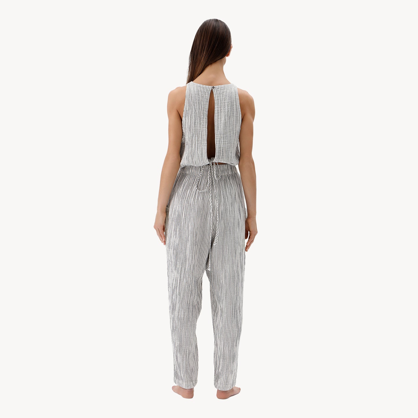 Striped Crinkle Keyhole Tank Top