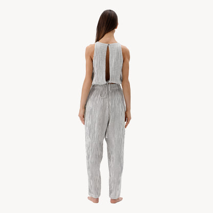 Striped Crinkle Keyhole Tank Top