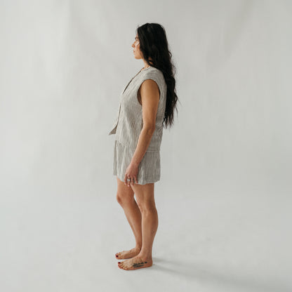 POKOLOKO Striped Crinkle Cotton Waistcoat