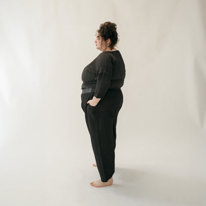 POKOLOKO Crinkle Drawstring Palazzo Pants Plus #color_crinkle-black