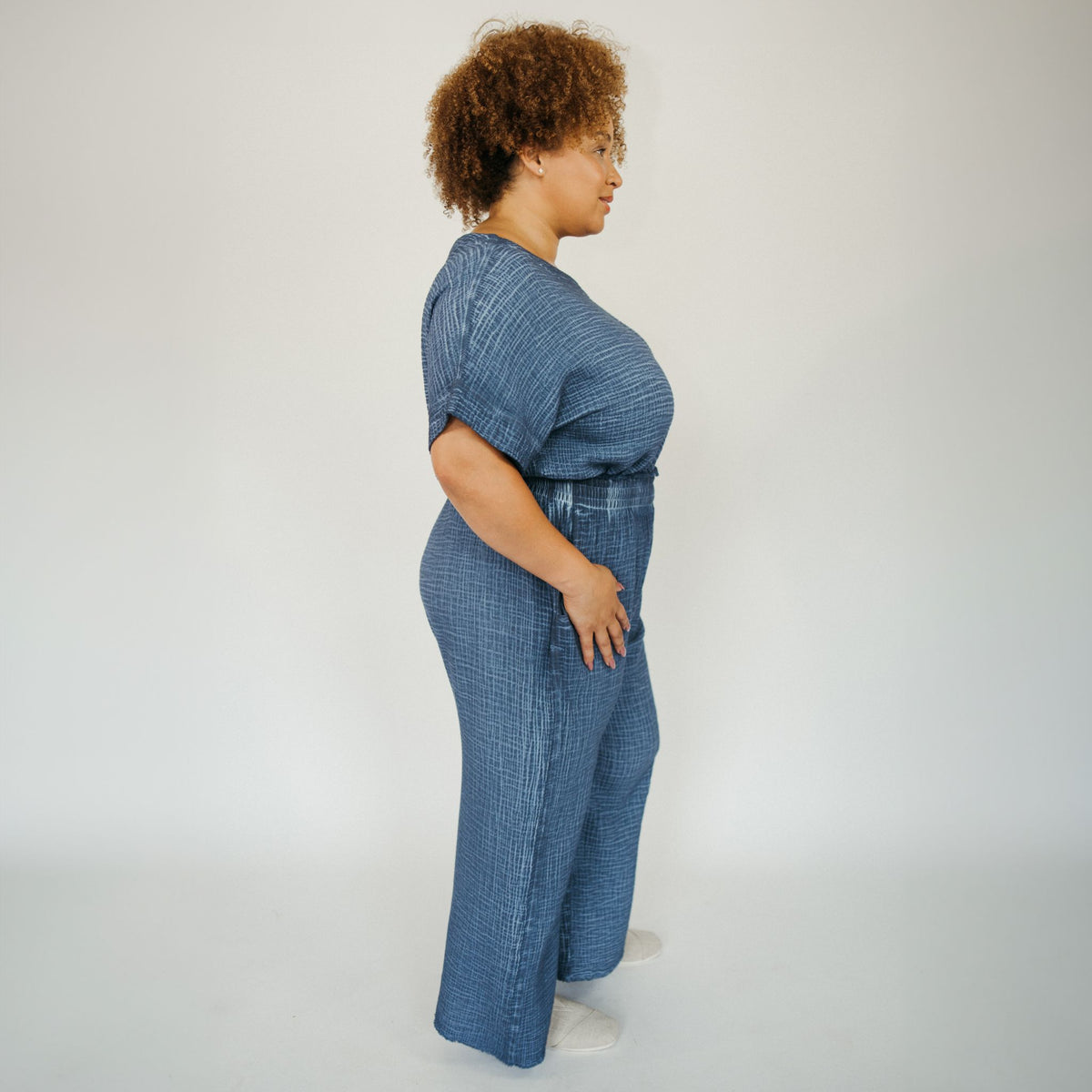 POKOLOKO Crinkle Drawstring Palazzo Pants Plus #color_crinkle-denim