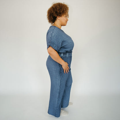 POKOLOKO Crinkle Drawstring Palazzo Pants Plus #color_crinkle-denim